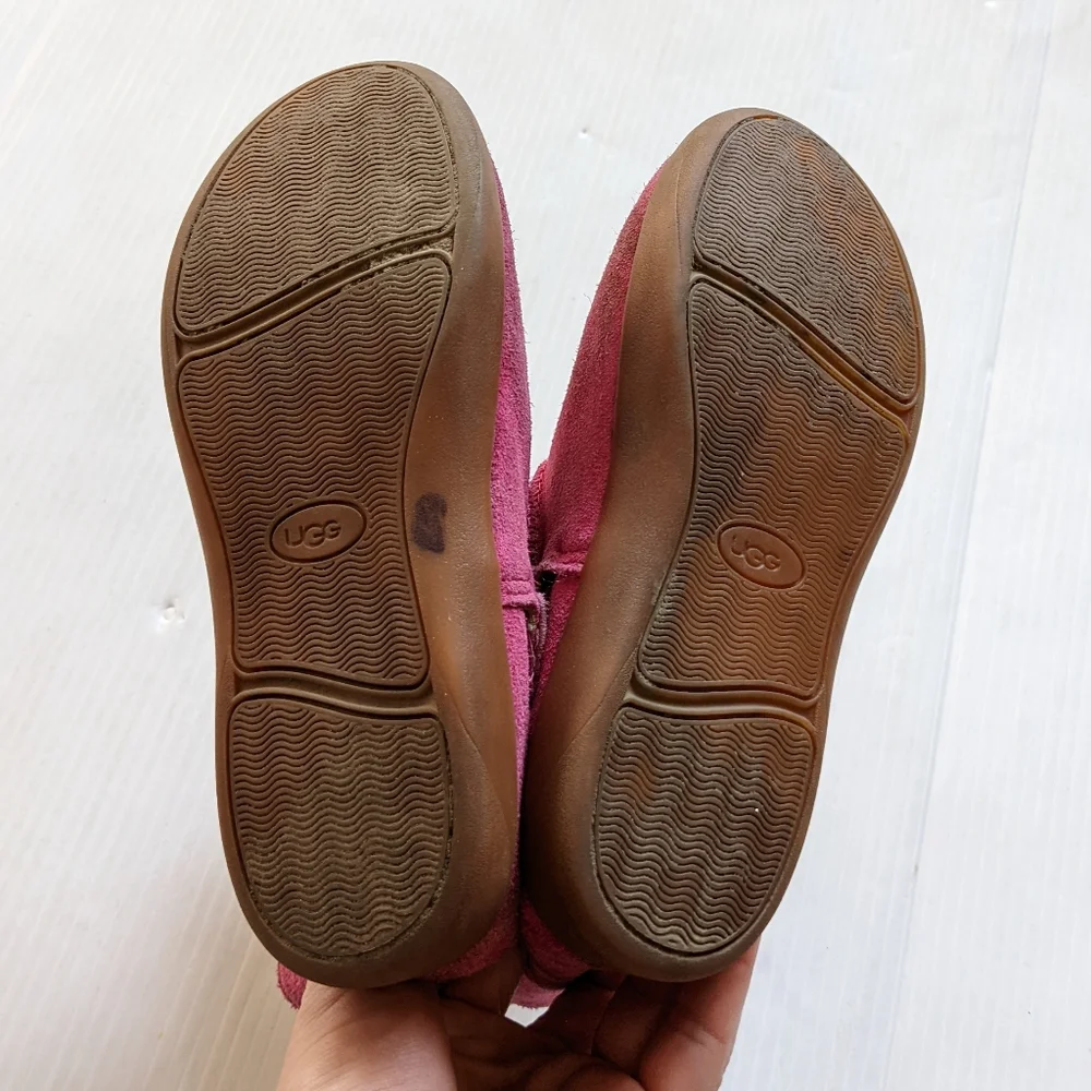 UGG Keelan kids pink suede fur lined boots